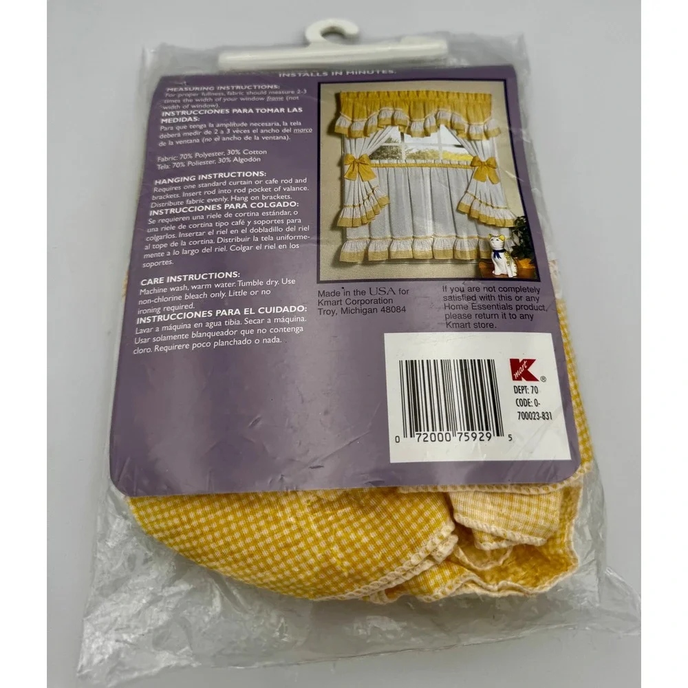 Vtg Home Essentials Yellow Check Ashley M-Valance 60x13 Cottagecore Farmhouse